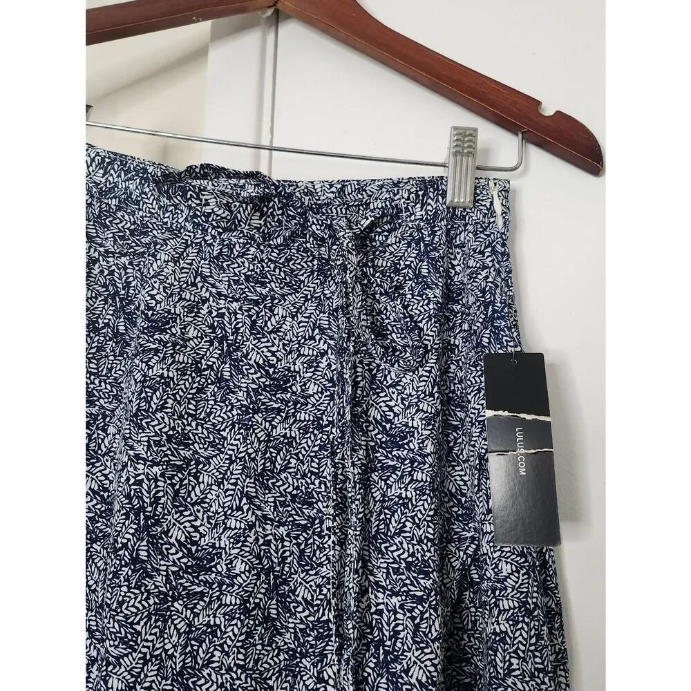 Lulus Beautiful Tempest Navy Blue Print Wrap Maxi Skirt